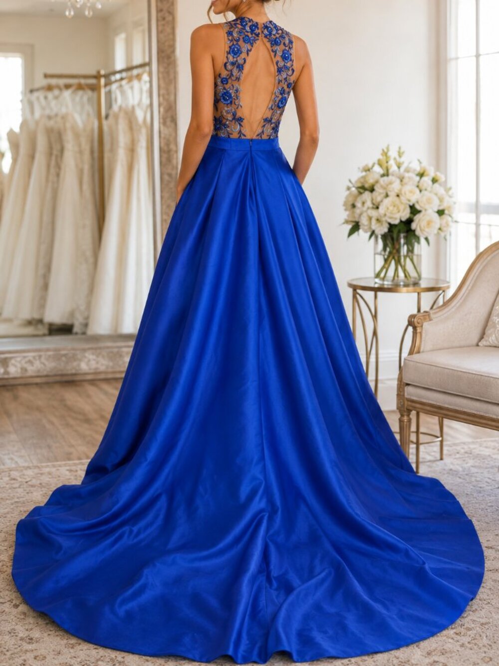Terani Couture Size 2 Royal Blue Embroidered Illusion Formal Gown NWOT - Picture 3 of 3